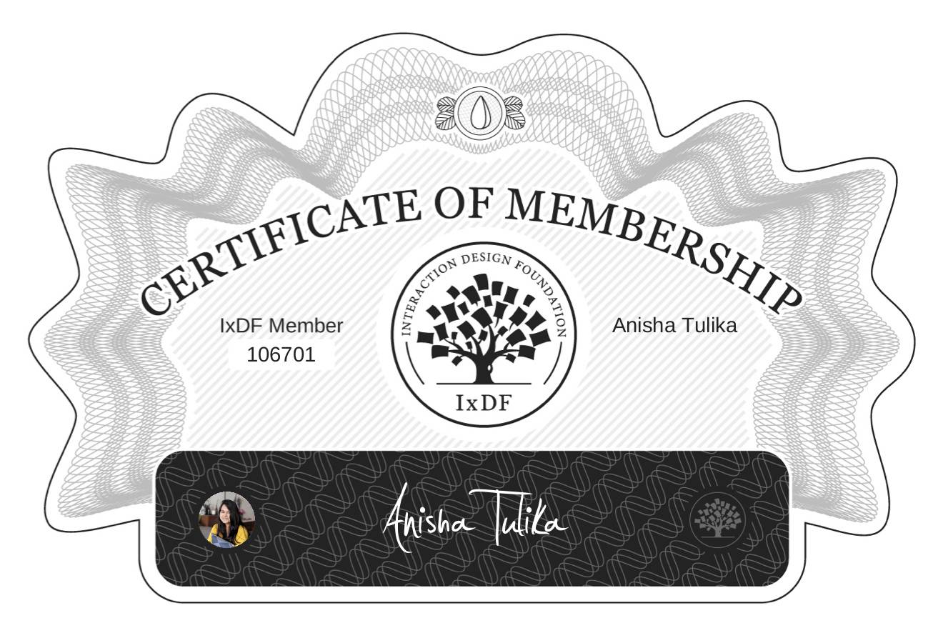 Certificate of Membership – Anisha Tulika