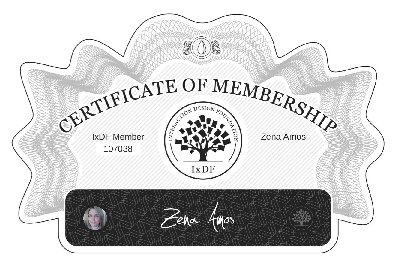 Certificate of Membership – Zena Amos