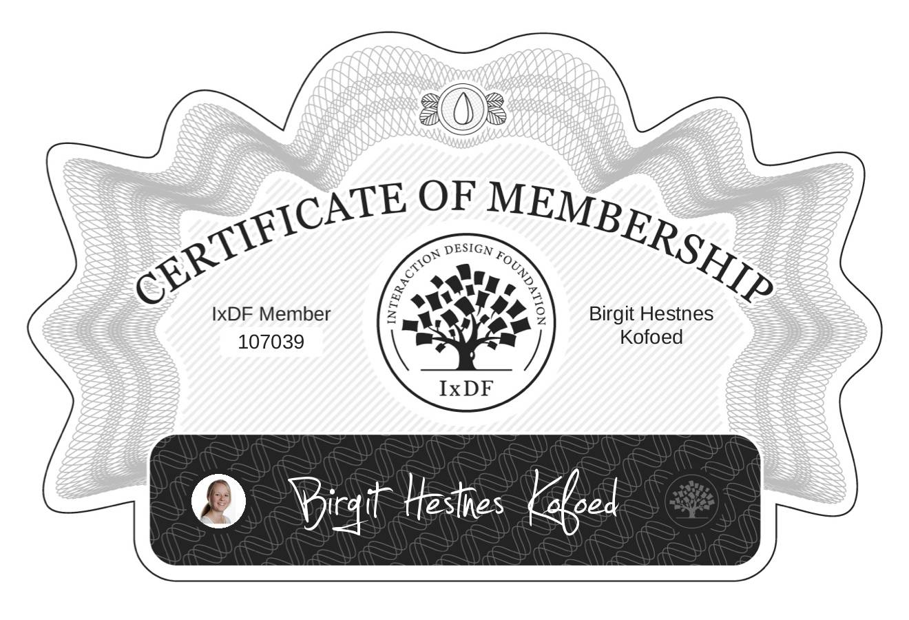 Certificate of Membership – Birgit Hestnes Kofoed