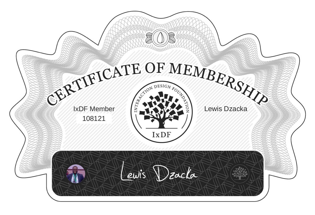 Certificate of Membership – Lewis Dzacka