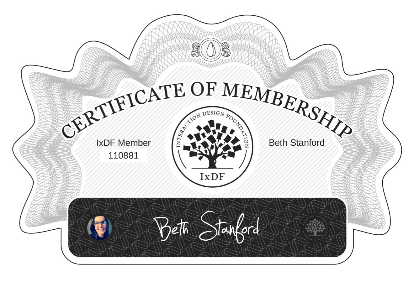 Certificate of Membership – Beth Stanford