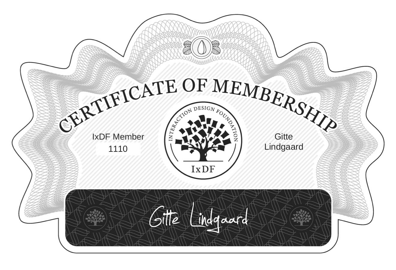 Certificate of Membership – Gitte Lindgaard