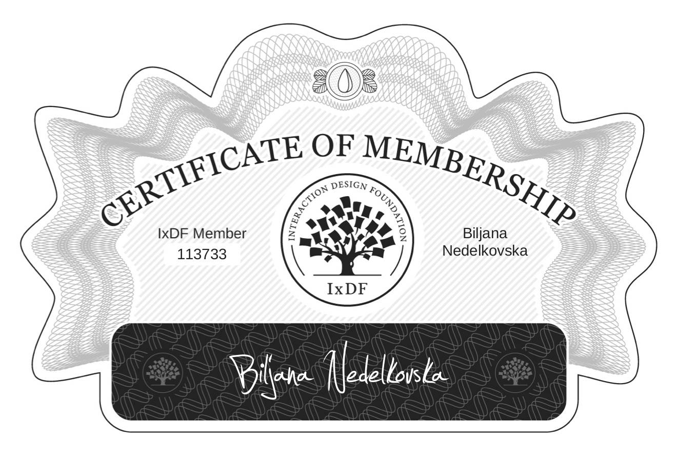 Certificate of Membership – Biljana Nedelkovska