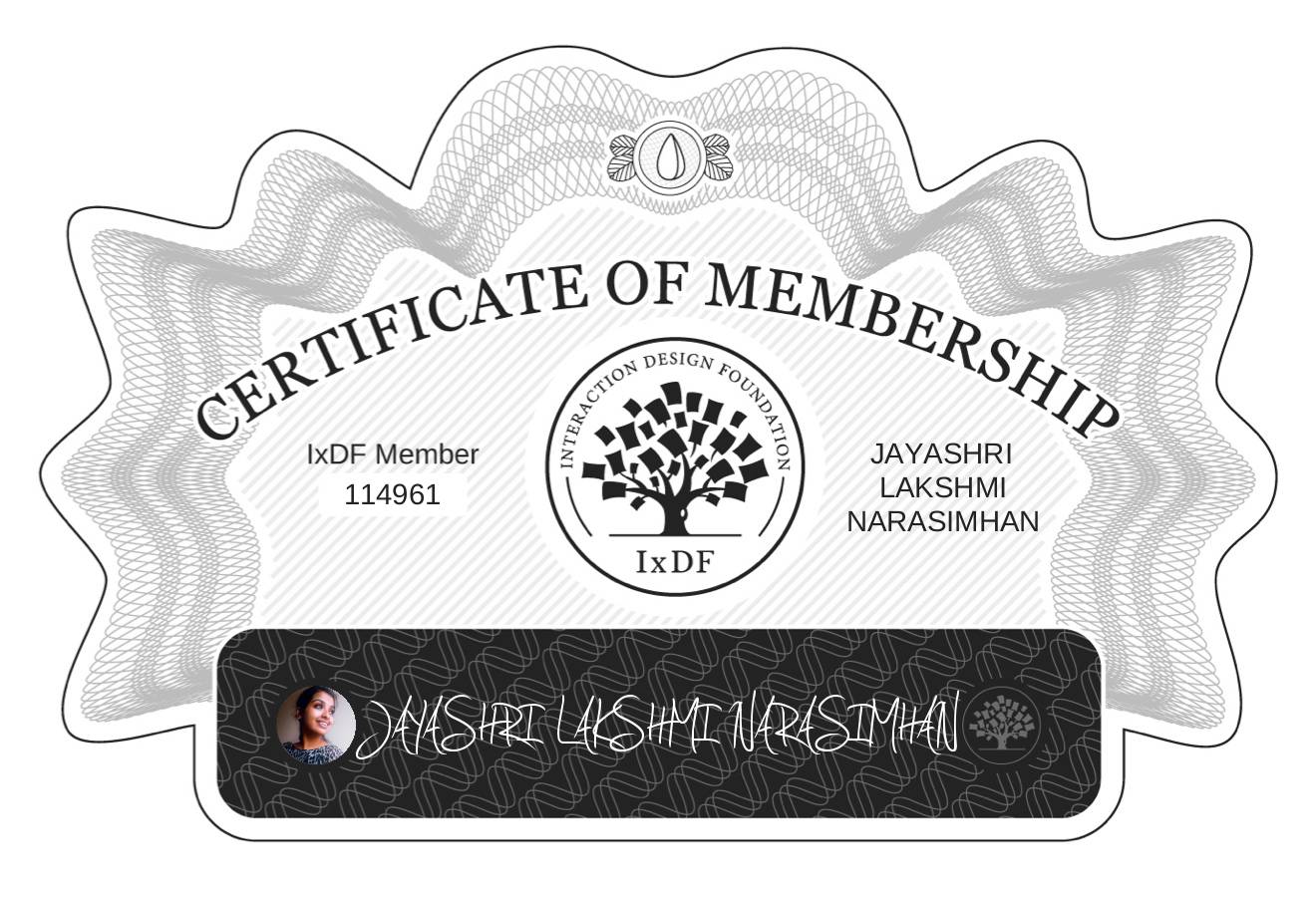 Certificate of Membership – JAYASHRI LAKSHMI NARASIMHAN
