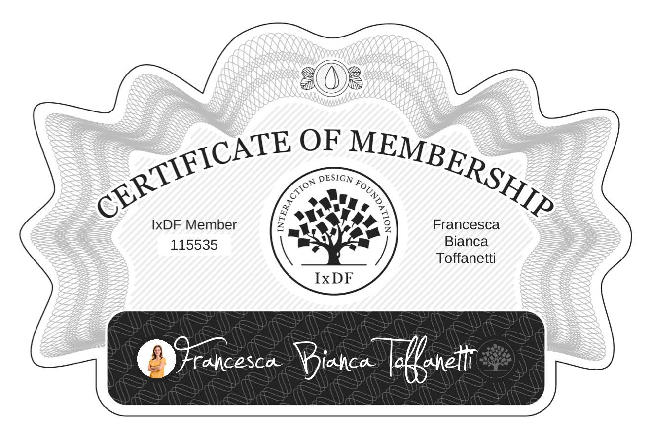 Certificate of Membership – Francesca Bianca Toffanetti