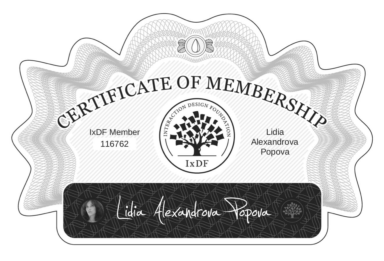 Certificate of Membership – Lidia Alexandrova Popova