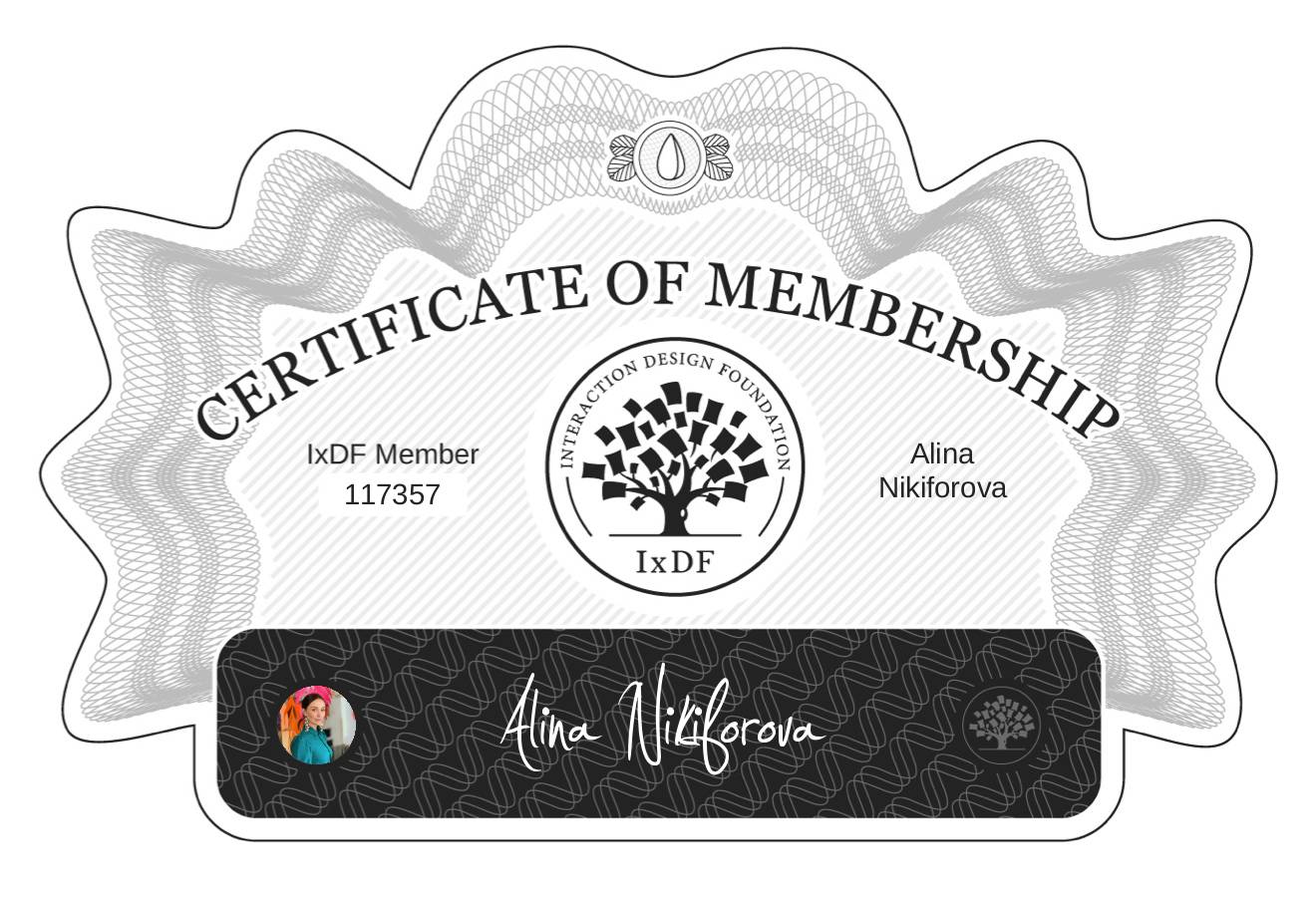 Certificate of Membership – Alina Nikiforova