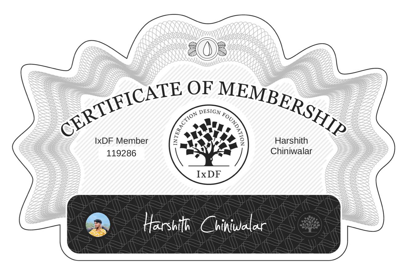 Certificate of Membership – Harshith Chiniwalar