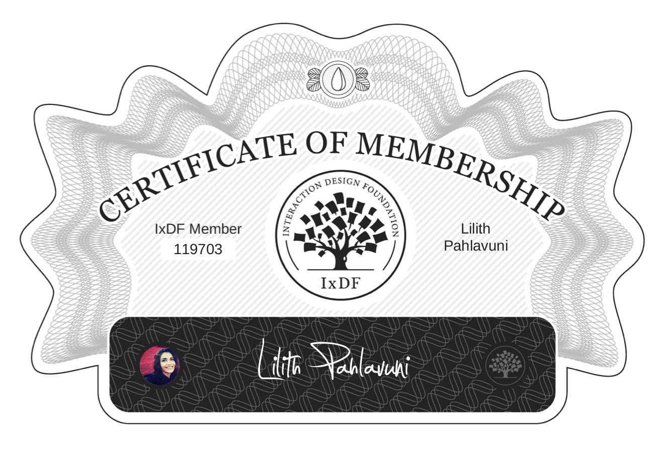 Certificate of Membership – Lilith Pahlavuni