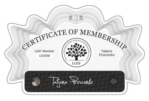Certificate of Membership – Tatjana Proscenko