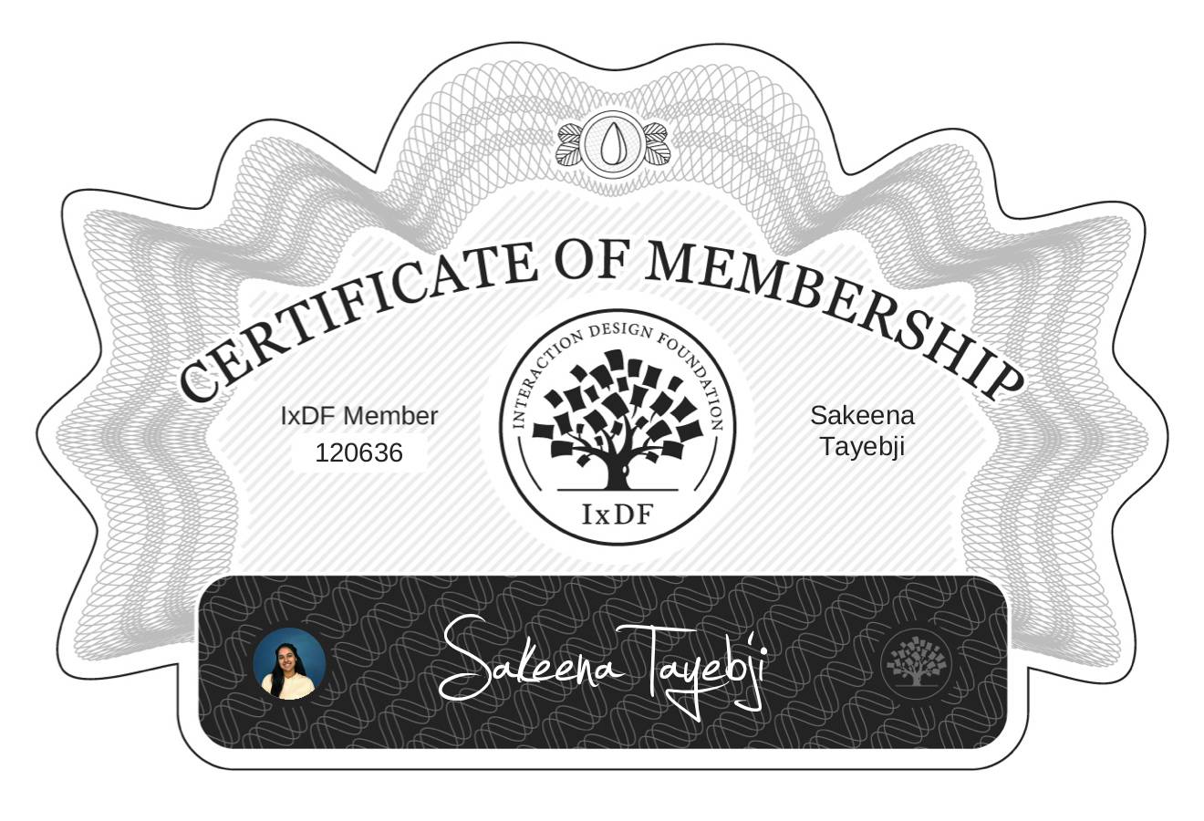 Certificate of Membership – Sakeena Tayebji