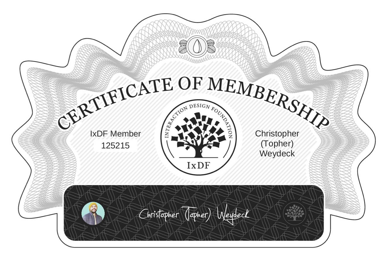 Certificate of Membership – Christopher (Topher) Weydeck