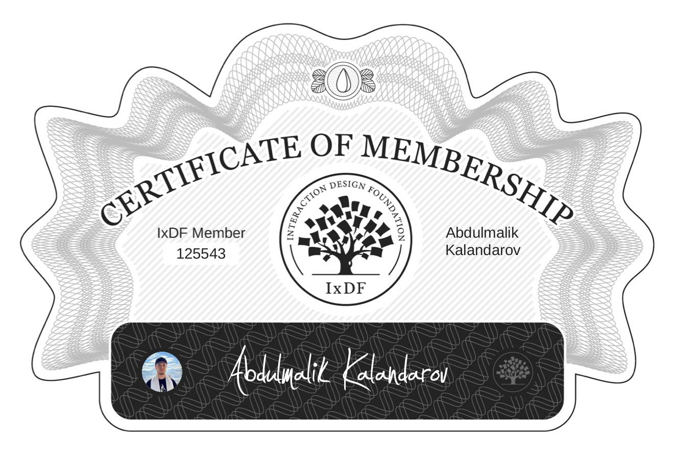Certificate of Membership – Abdulmalik Kalandarov