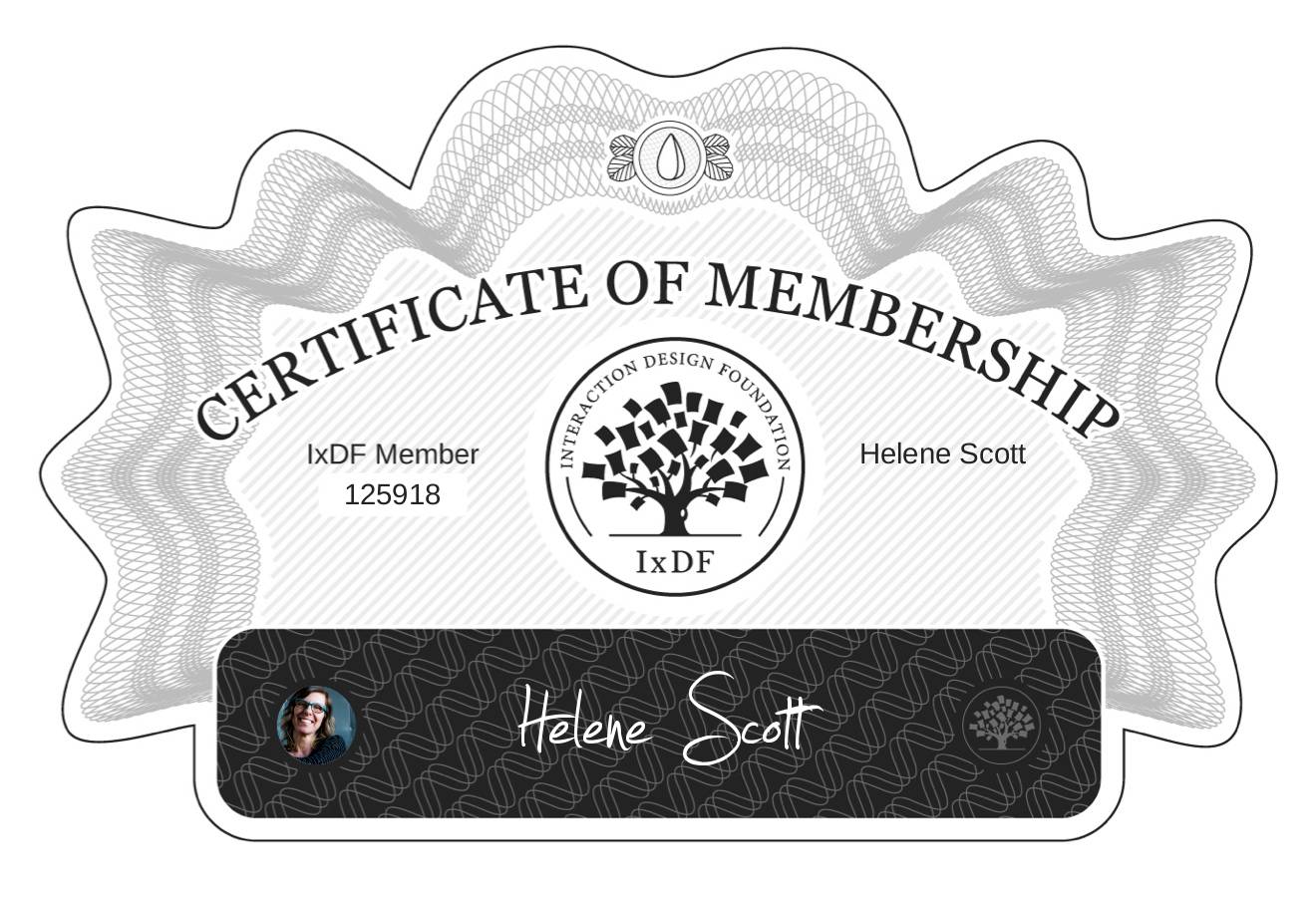 Certificate of Membership – Hélène Scott