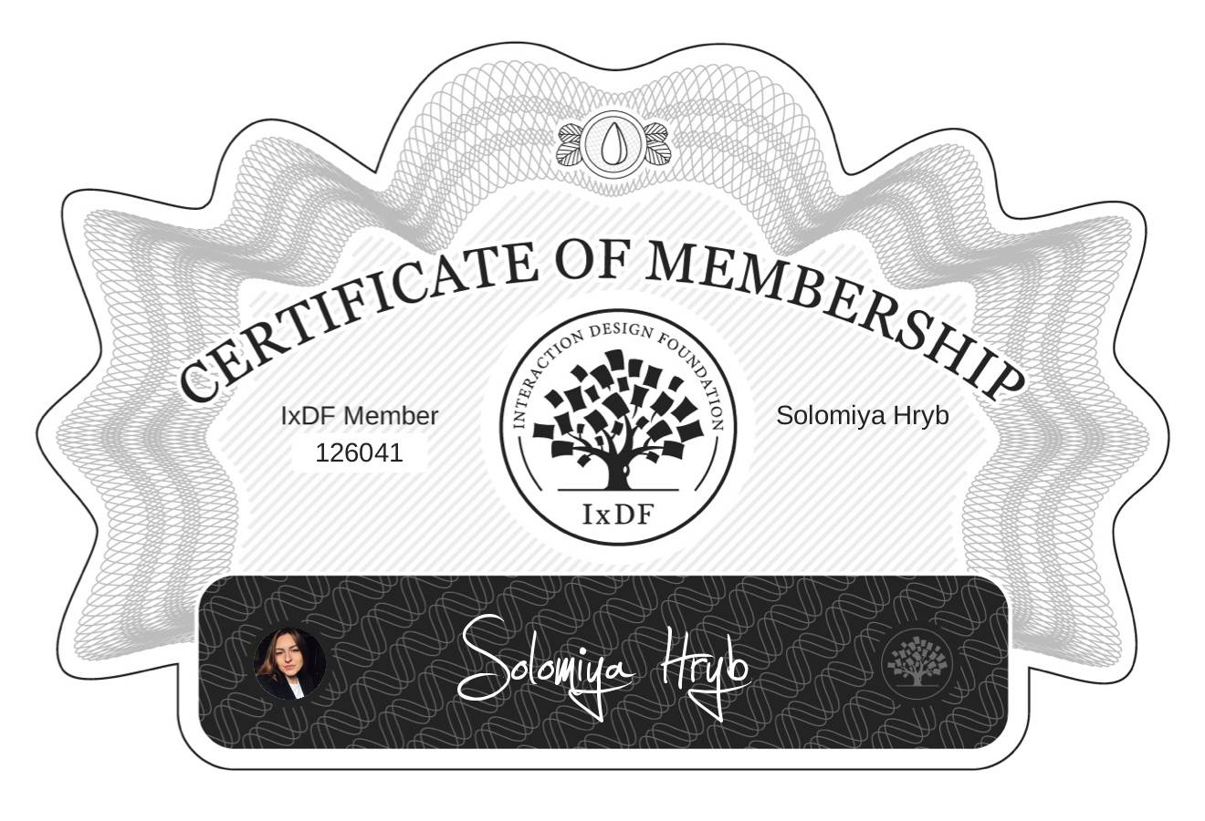 Certificate of Membership – Solomiya Hryb