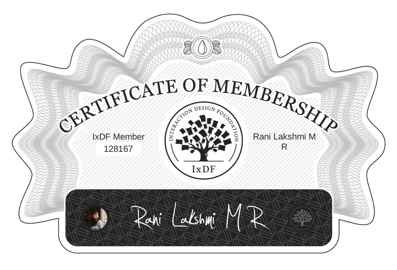 Certificate of Membership – Rani Lakshmi M R