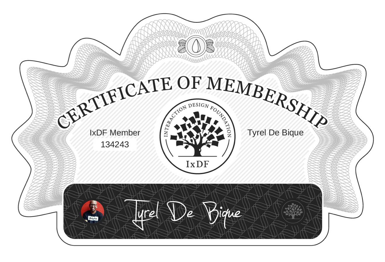 Certificate of Membership – Tyrel De Bique