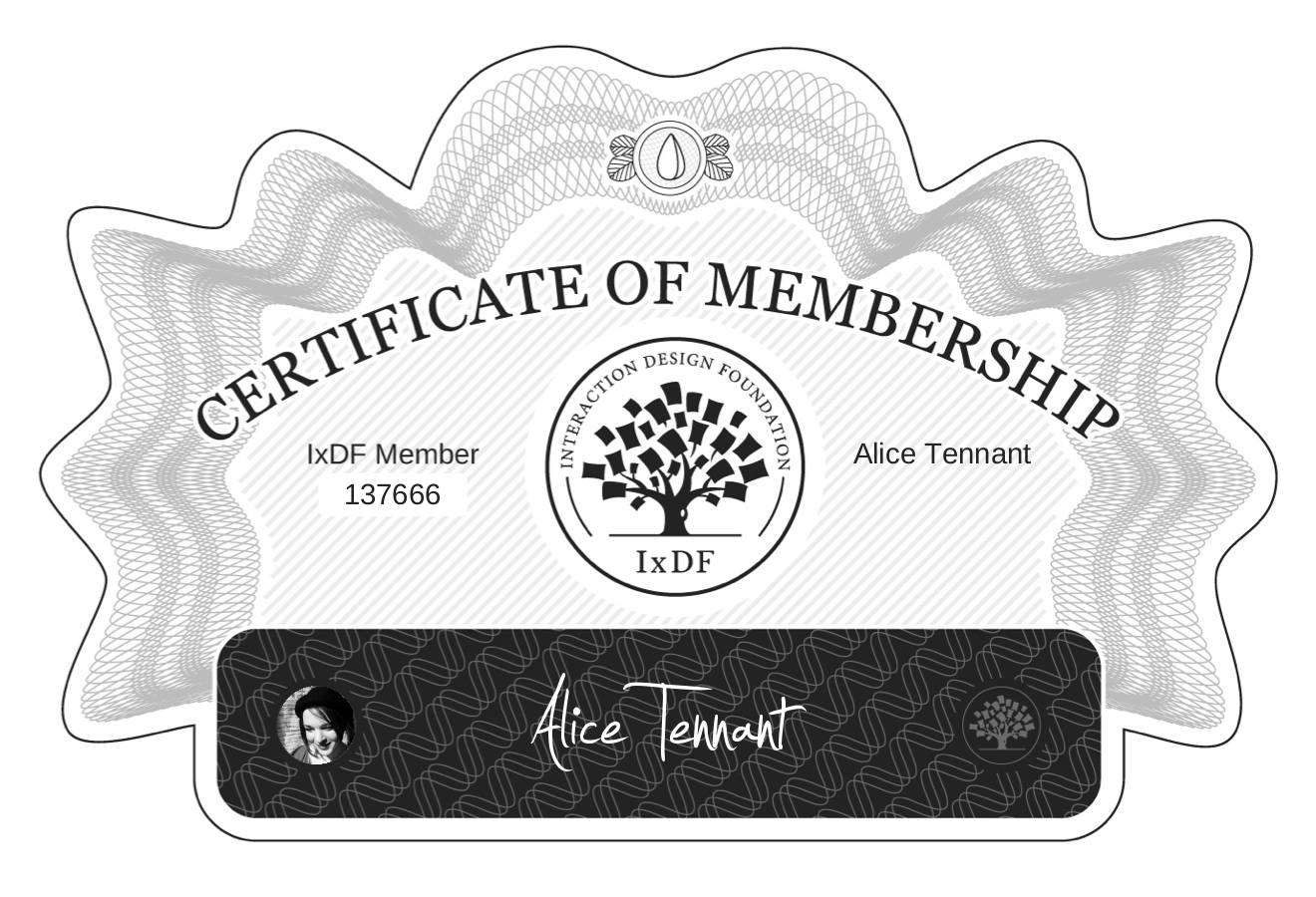 Certificate of Membership – Alice Tennant
