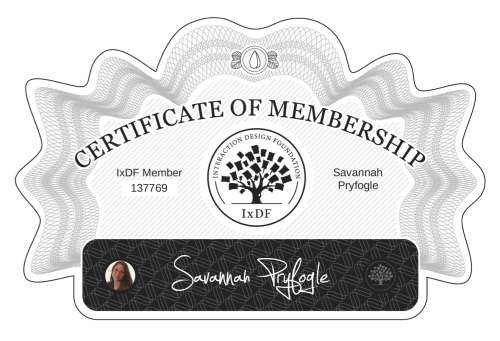 Certificate of Membership – Savannah Pryfogle