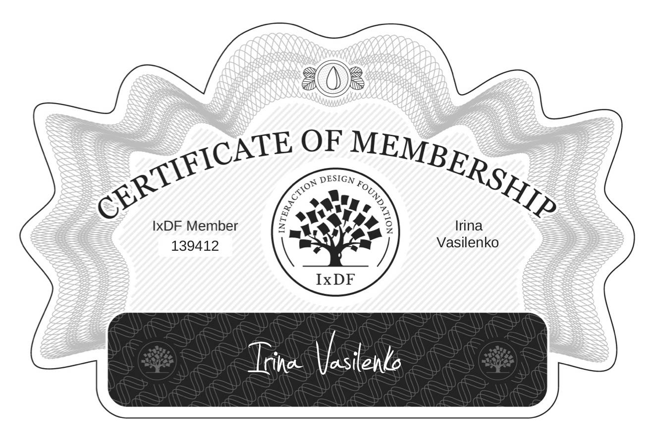 Certificate of Membership – Irina Vasilenko