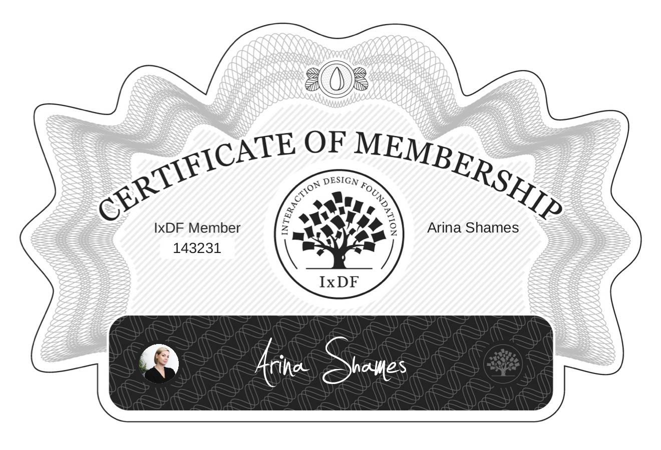 Certificate of Membership – Arina Shames