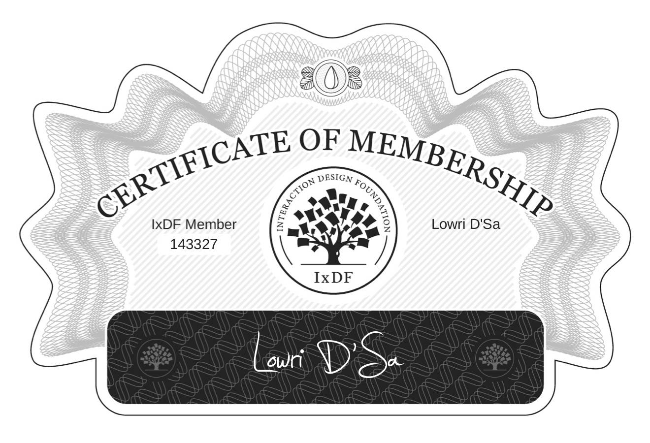 Certificate of Membership – Lowri D'Sa