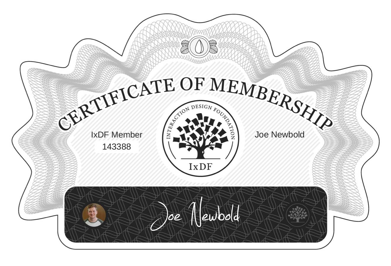 Certificate of Membership – Joe Newbold