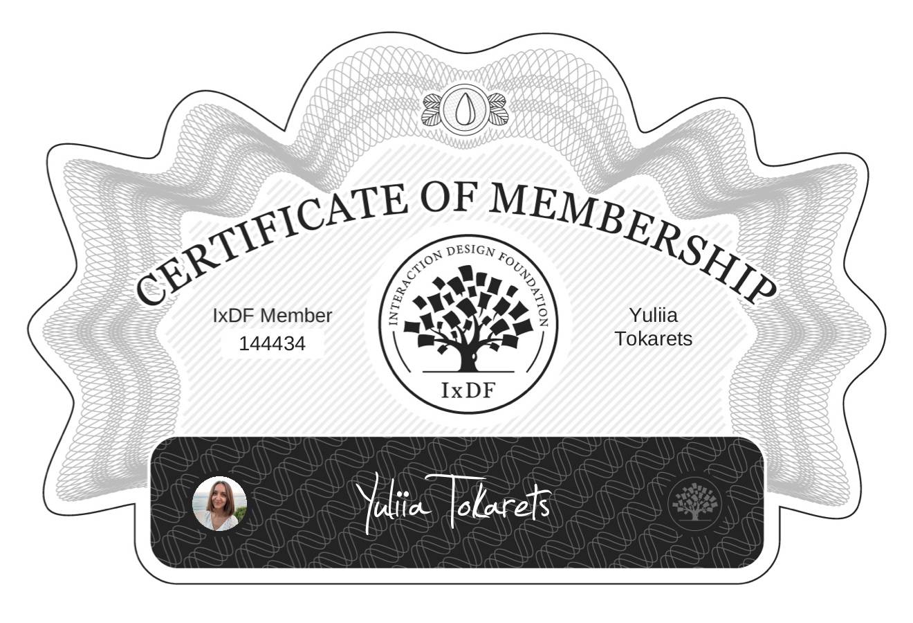 Certificate of Membership – Yuliia Tokarets