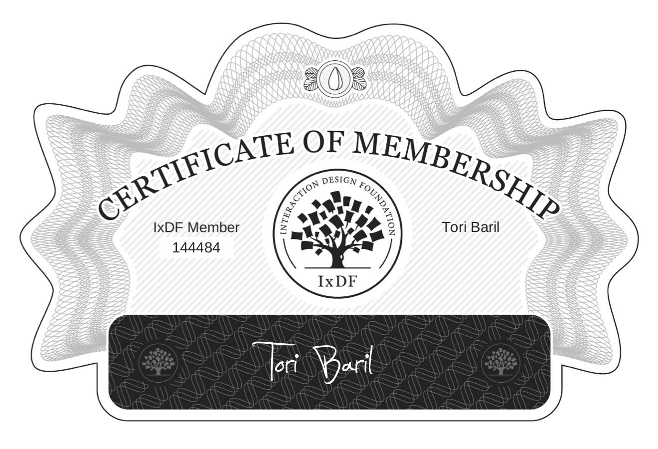 Certificate of Membership – Tori Baril
