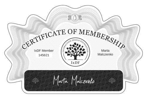 Certificate of Membership – Marta Malczenko