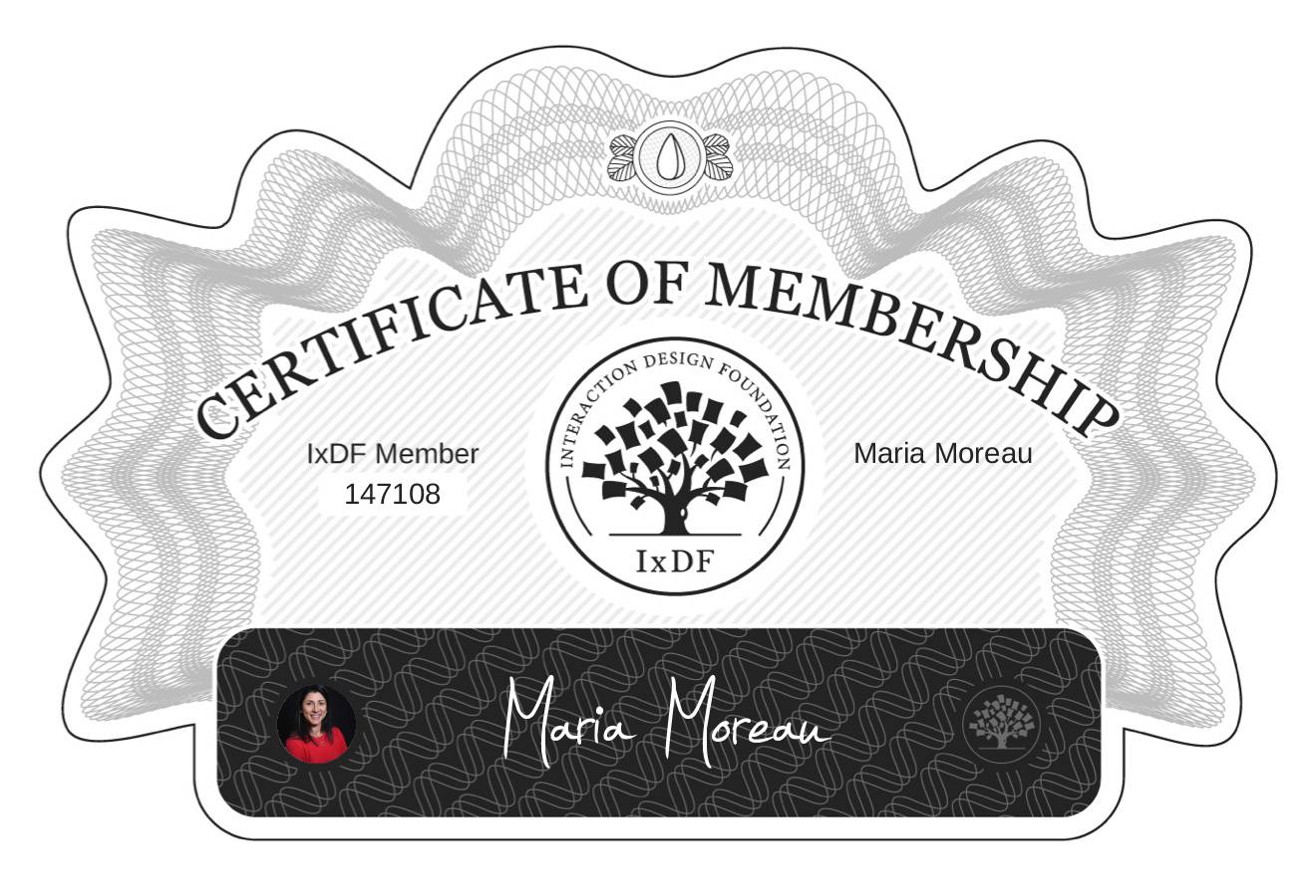 Certificate of Membership – Maria Moreau