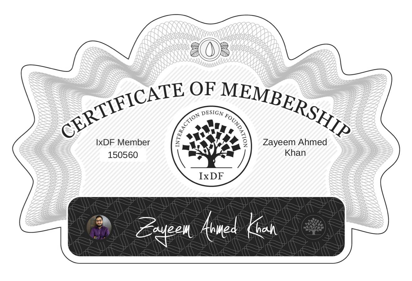 Certificate of Membership – Zayeem Ahmed Khan