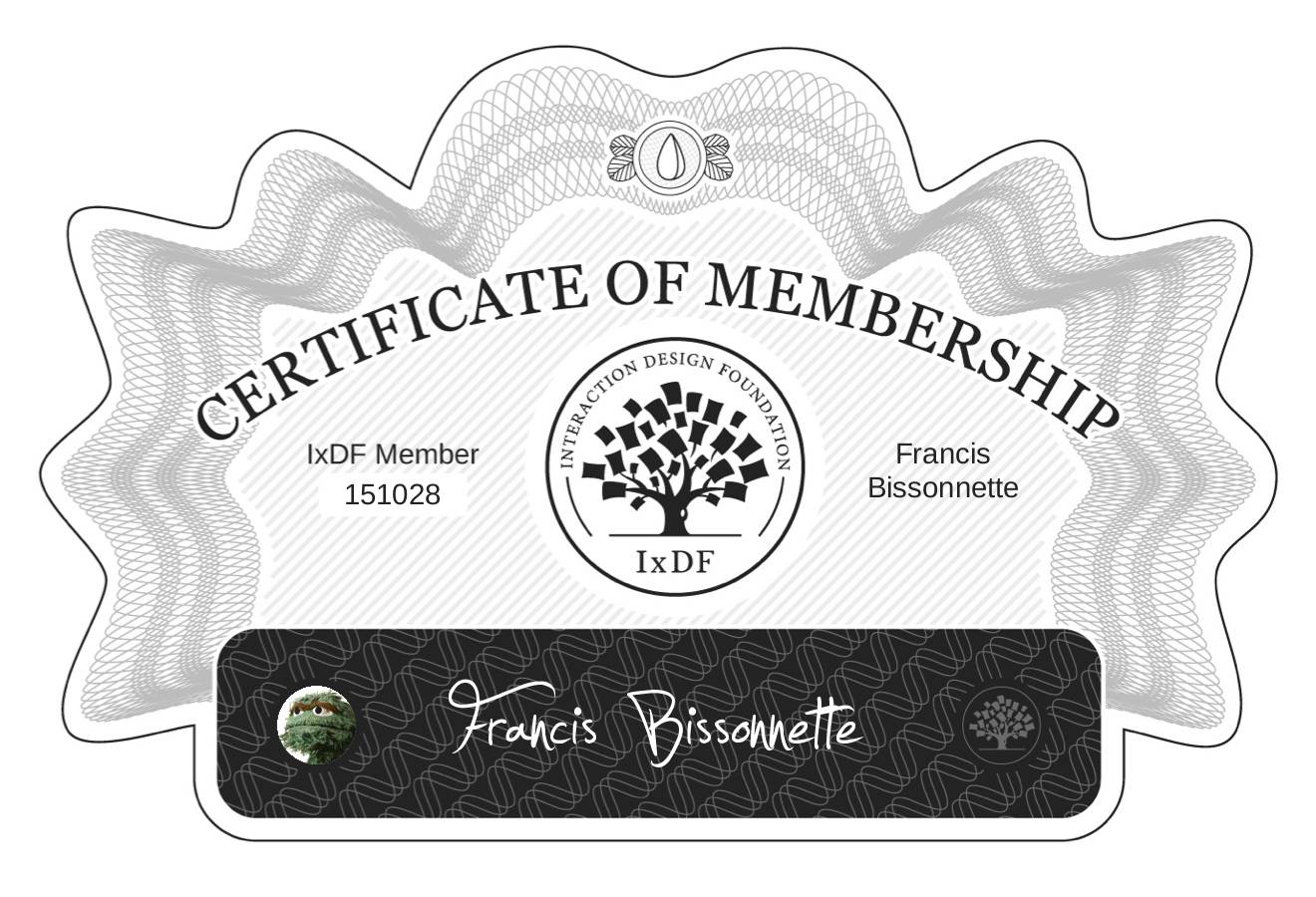 Certificate of Membership – Francis Bissonnette