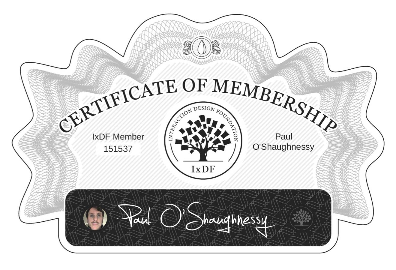 Certificate of Membership – Paul O'Shaughnessy