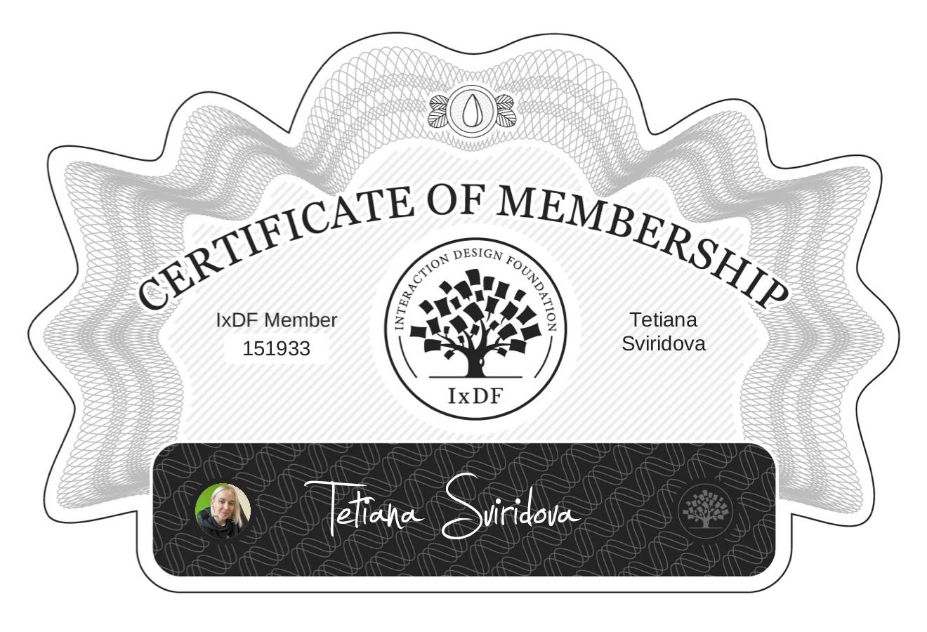 Certificate of Membership – Tetiana Sviridova