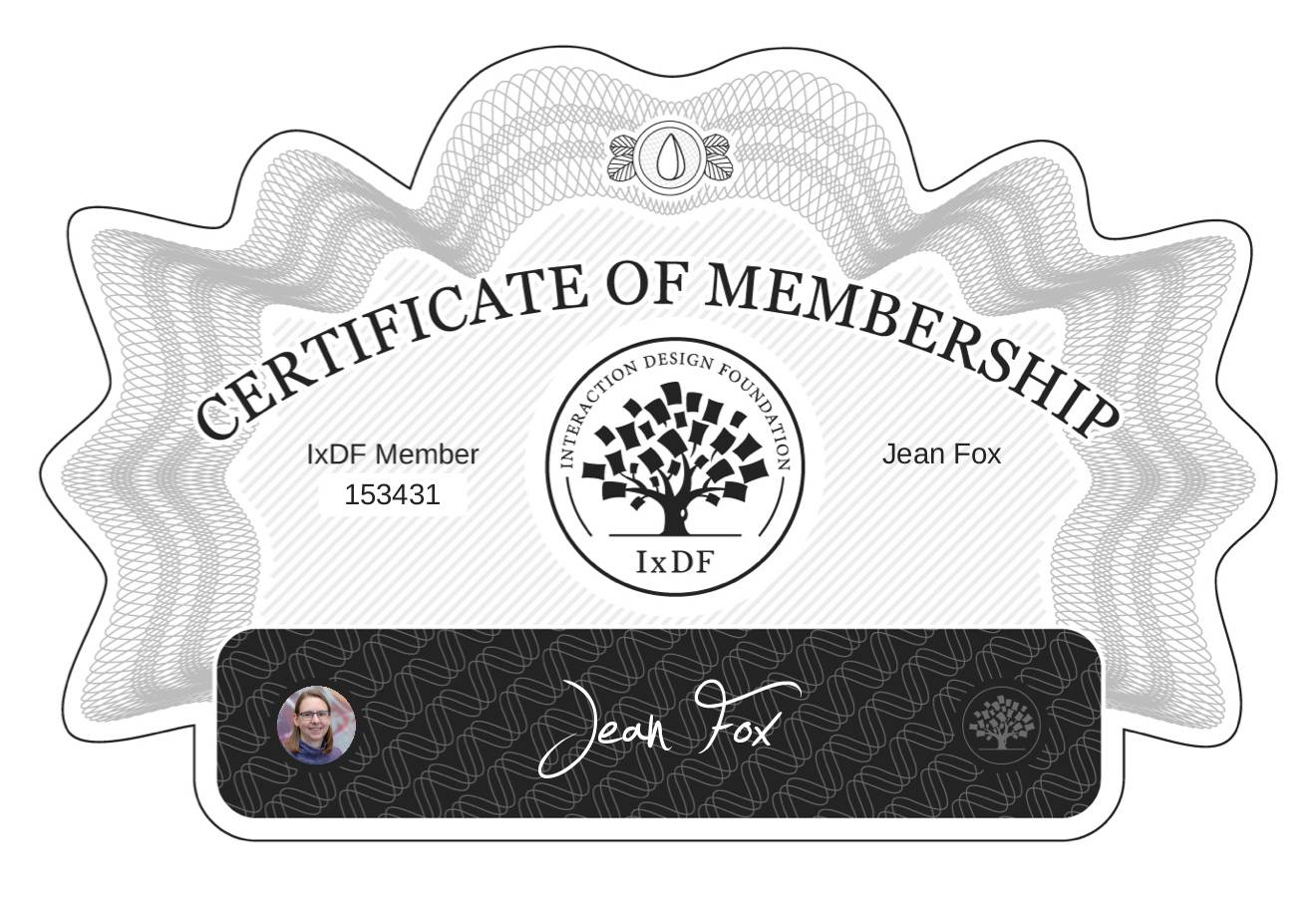 Certificate of Membership – Jean Fox