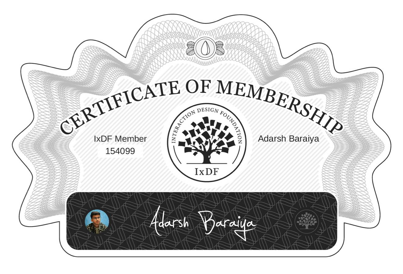 Certificate of Membership – Adarsh Baraiya