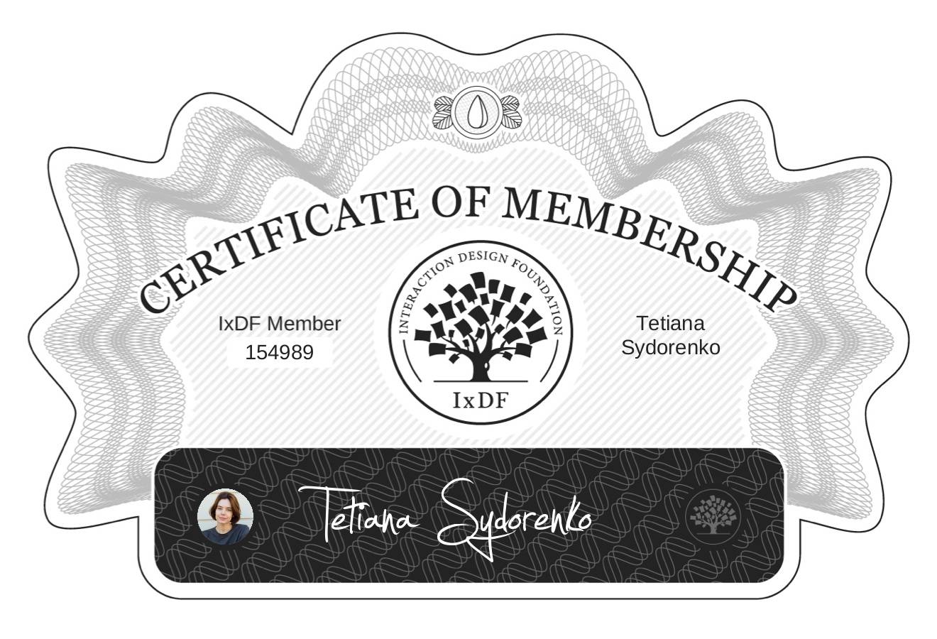Certificate of Membership – Tetiana Sydorenko