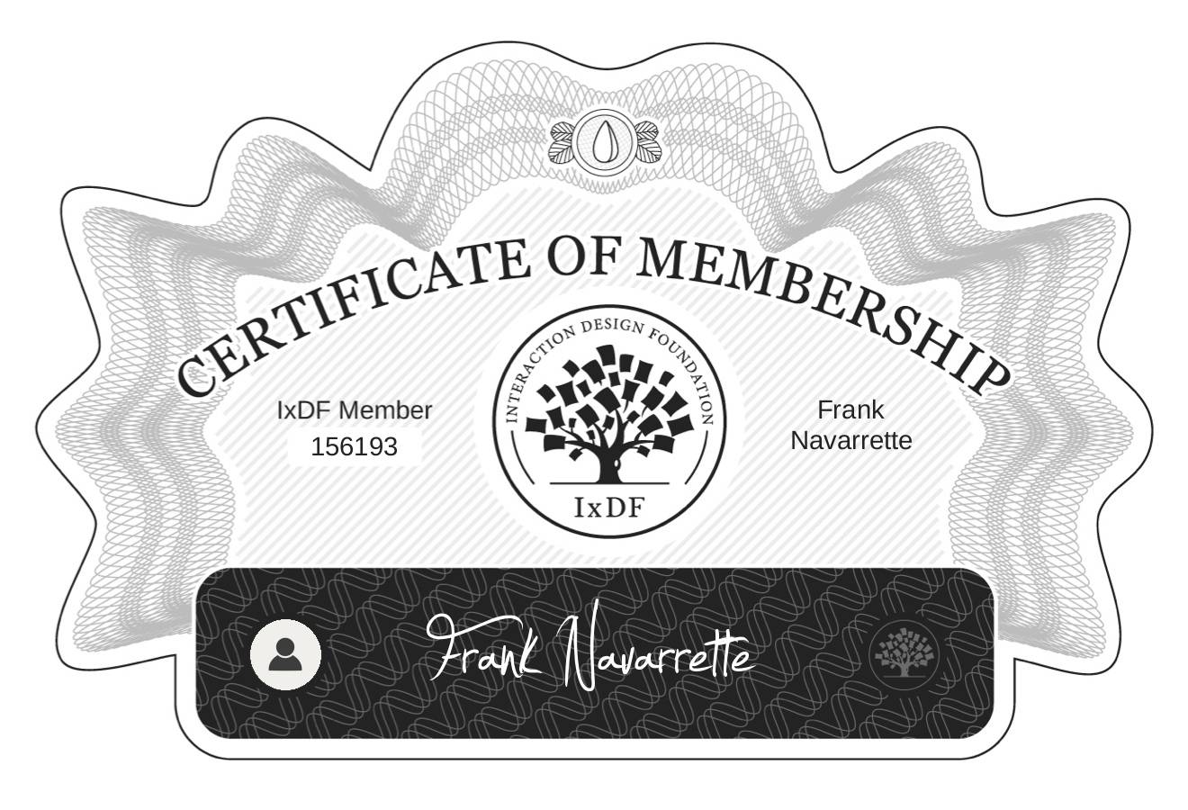 Certificate of Membership – Frank Navarrette