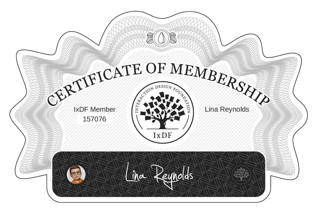 Certificate of Membership – Lina Reynolds