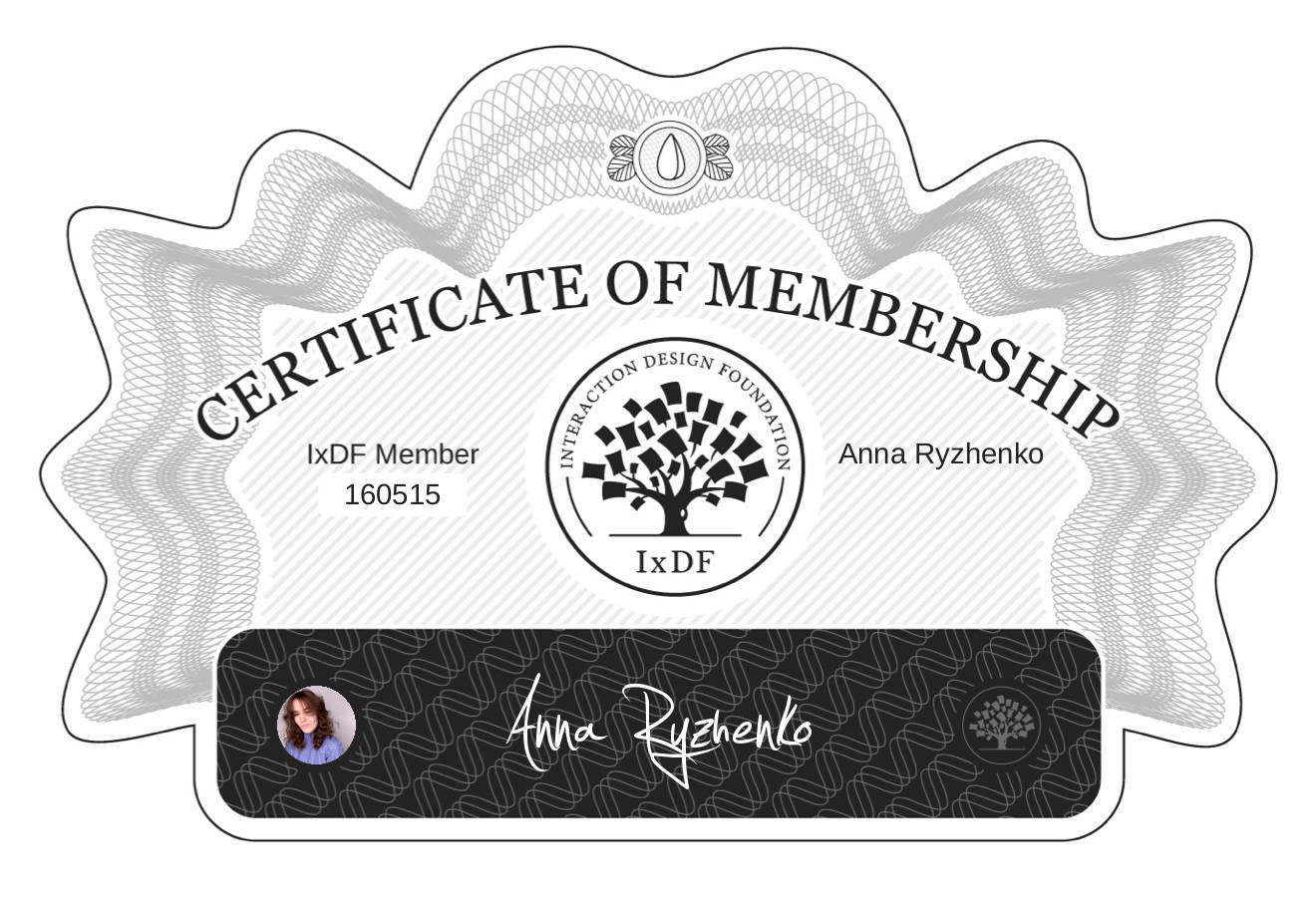 Certificate of Membership – Anna Ryzhenko