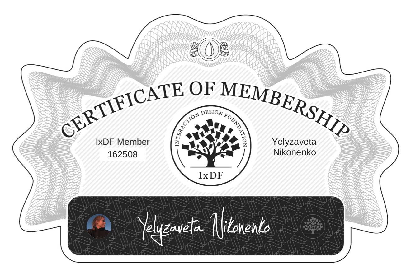 Certificate of Membership – Yelyzaveta Nikonenko