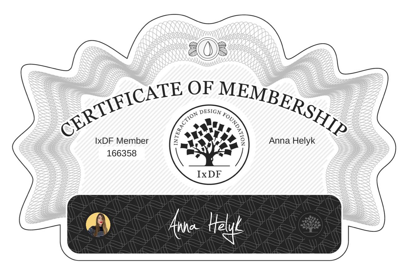 Certificate of Membership – Anna Helyk