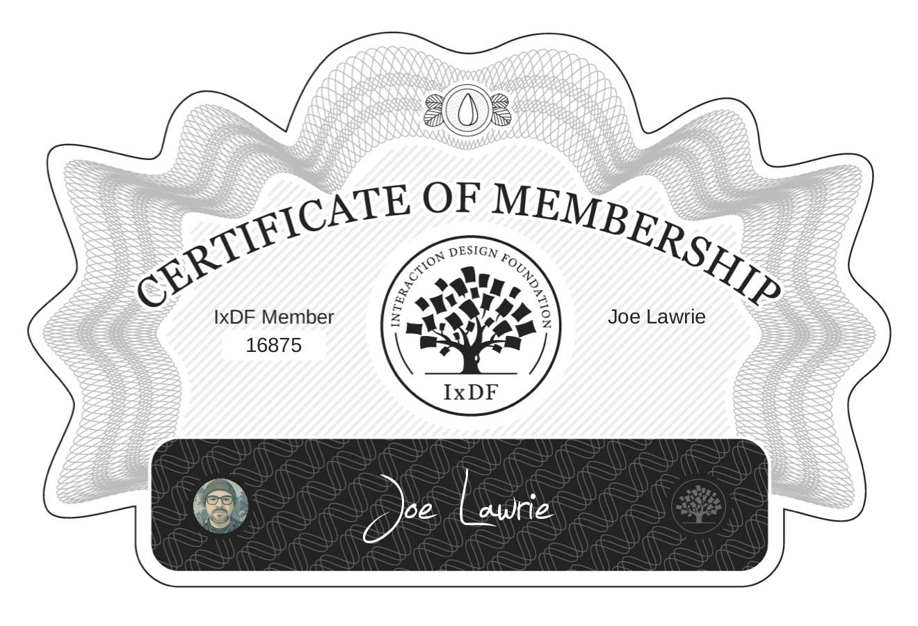 Certificate of Membership – Joe Lawrie
