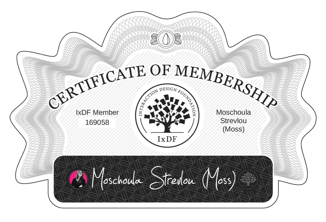 Certificate of Membership – Moschoula Strevlou (Moss)