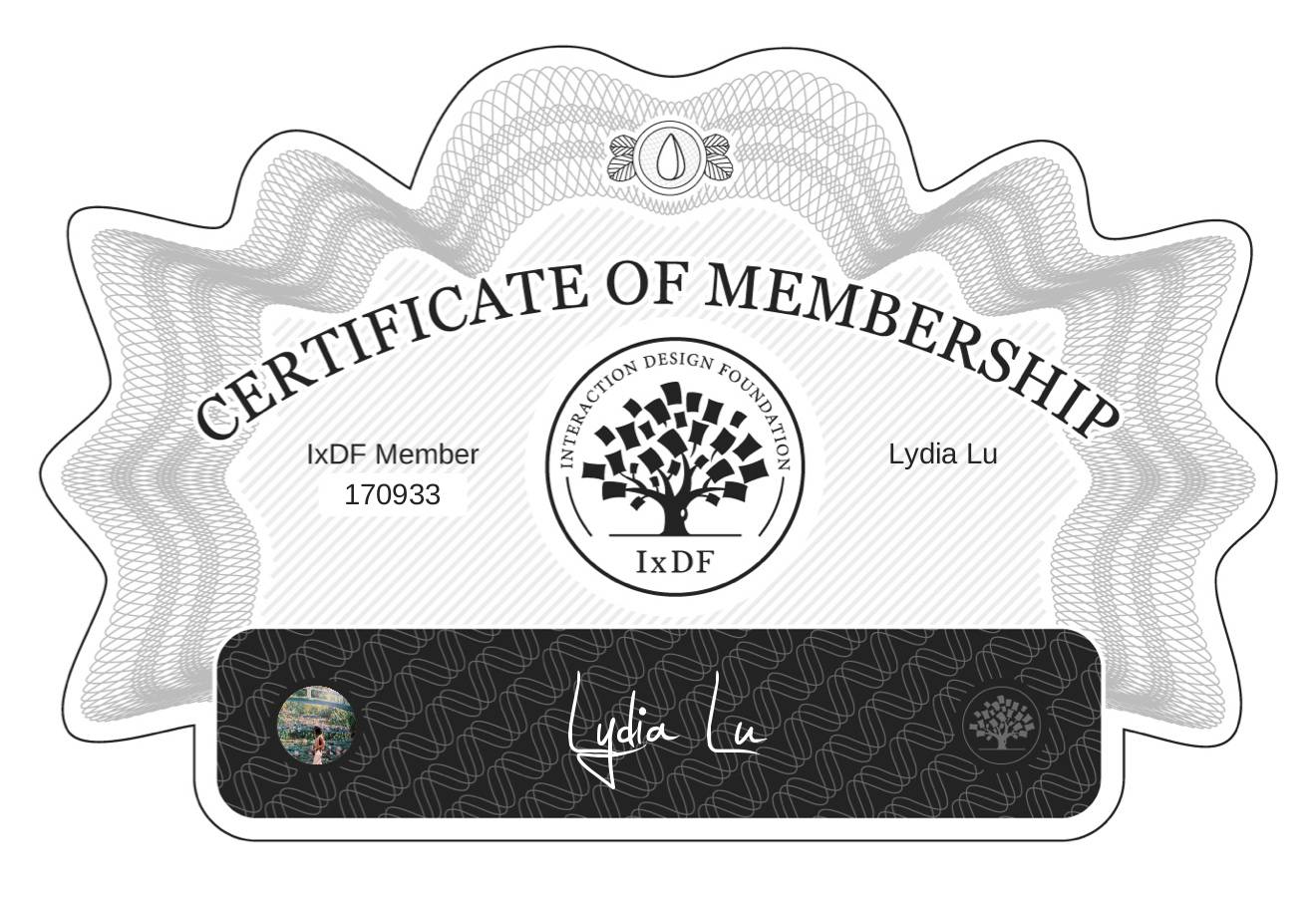 Certificate of Membership – Lydia Lu