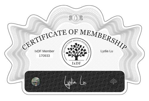 Certificate of Membership – Lydia Lu
