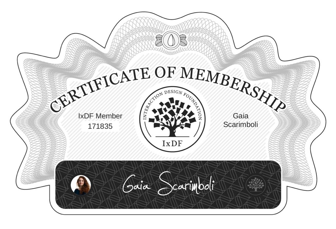 Certificate of Membership – Gaia Scarimboli