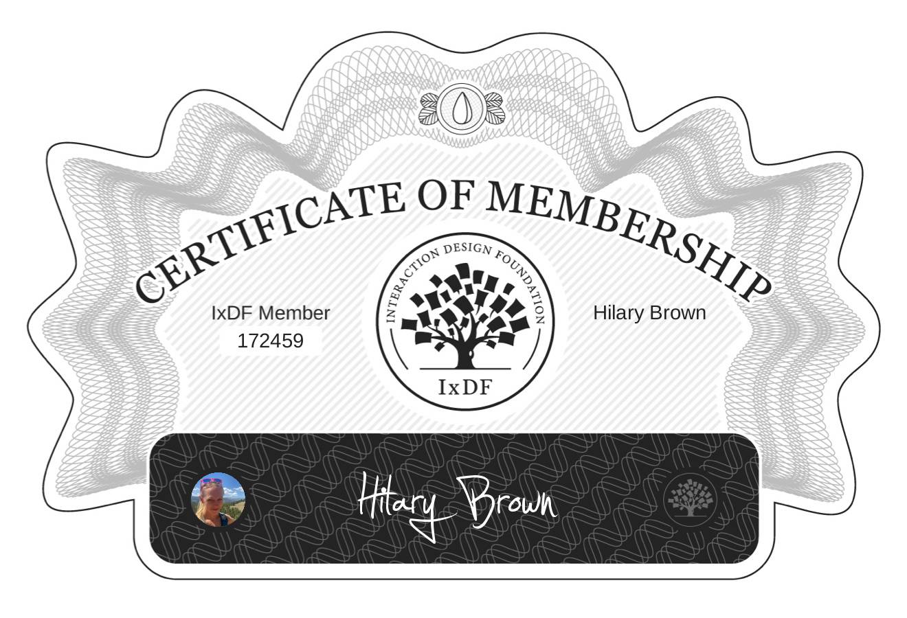 Certificate of Membership – Hilary Brown