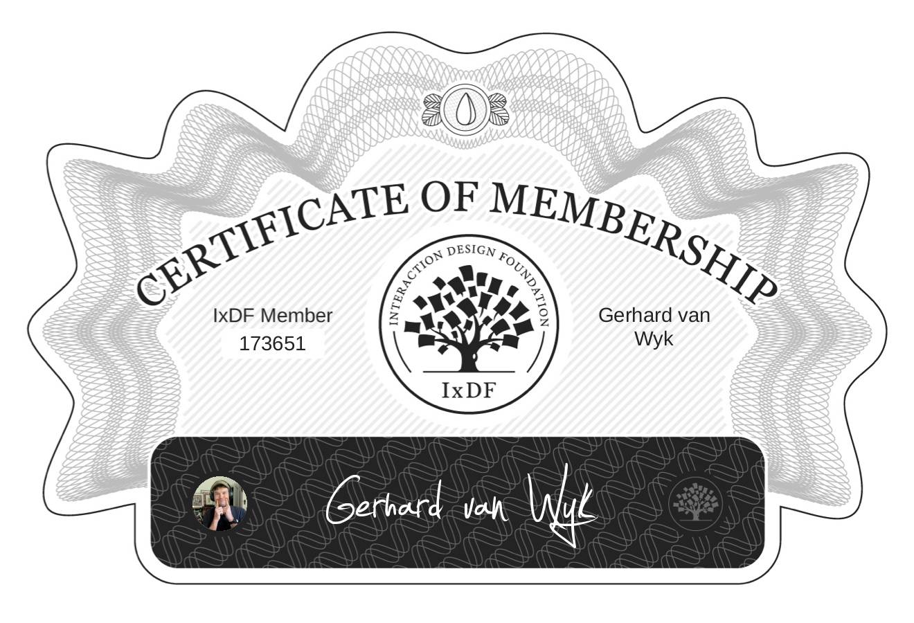 Certificate of Membership – Gerhard van Wyk